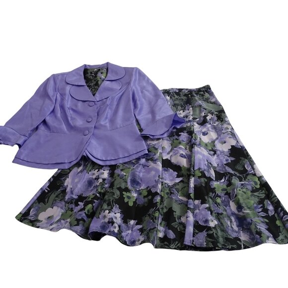 Dana Kay Lavender Purple Jacket and Floral A-line Skirt Set Women Size 10 FLAW - Picture 1 of 16